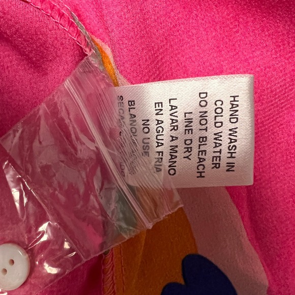 Entro Pink Bold Print Artsy Valentines Love Floral Balloon SL V Neck Blouse Sz S - Picture 7 of 13